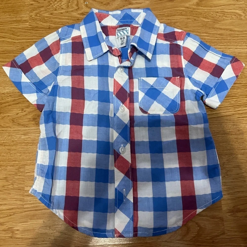 Old Navy Kids Checkered Shirt - Red, Blue, and White (Size 18-24 Months)